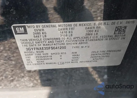 2015 Cadillac Srx Standard z USA, uszkodzony, nr VIN 3GYFNAE35FS641290